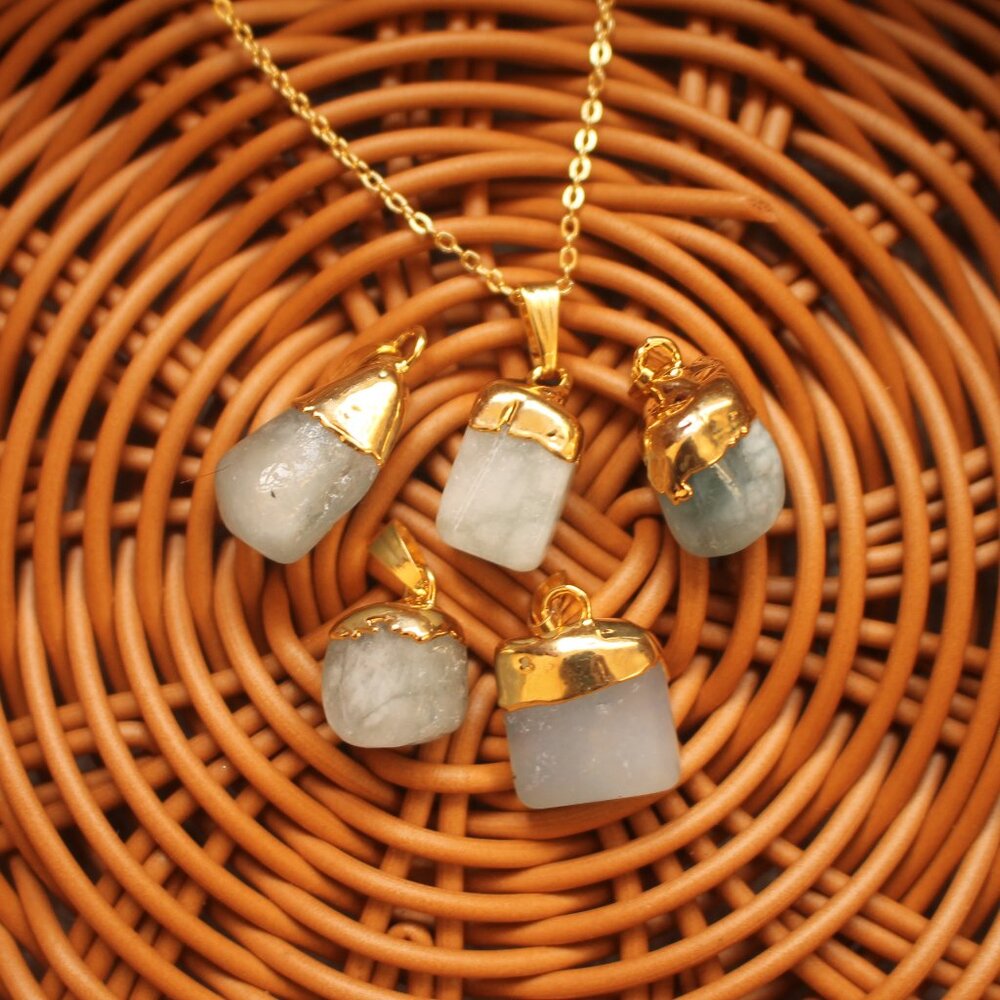 Minimalist White Stone Pendant Necklace – Gold Plated Accent - Picture 4 of 4